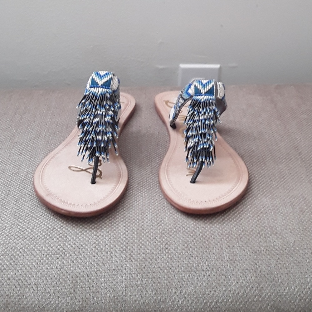 Sam Edelman Beaded Flip Flops - Blue/ White